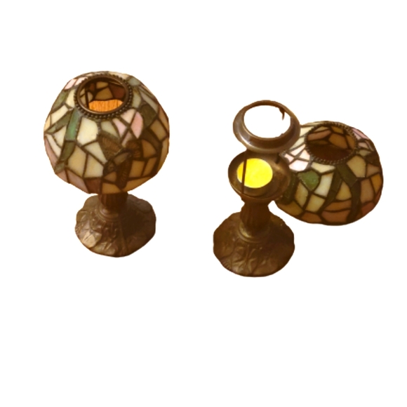 Tiffany vintage style glass bird stained tea candle holder lamp. - Picture 1 of 5